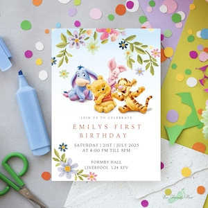 Winnie The Pooh Invitation, Winnie The Pooh Birthday Invitations, Classic Winnie The Pooh Invitations, Editable Template, PB1