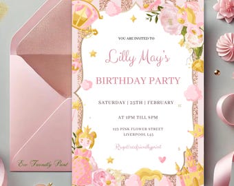 Editable Princess Birthday Party Invitation Girl Princess Invite Printable Template Instant Download