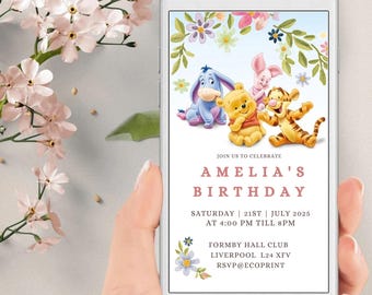 Winnie The Pooh Einladungskarte Geburtstag, Pooh Bär Party Einladung, Sofort Download, Textnachricht, Smartphone einladen, PB1