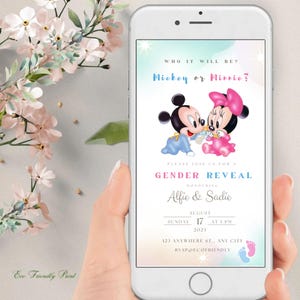 Mickey Mouse Gender Reveal Party Evite Gender Reveal Electronic Invitation Mickey or Minnie Reveal Digital Invite Boy or Girl Evite MM1