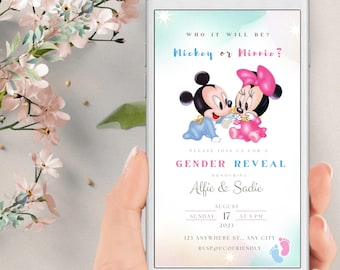 Mickey Mouse Gender Reveal Party Evite Gender Reveal Electronic Invitation Mickey or Minnie Reveal Digital Invite Boy or Girl Evite