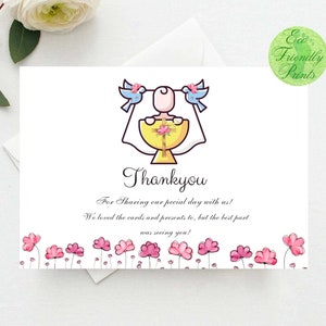 Bearbeitbare rosa Blumen-Taufe Dankeskarte Mädchen-Rosa-Blumen-Taufe Druckbare Vorlage Digitaler Download BPF