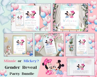 Mickey or Minnie Gender Reveal Bundle, Editable Gender Reveal Invitation, Printable Digital Download