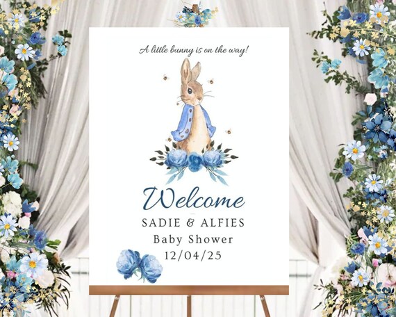 Baby Shower Welcome Sign, Baby Shower Decorations, Blue Peter Rabbit Baby  Shower Sign, Baby Shower Custom Birthday Party, RDGJ