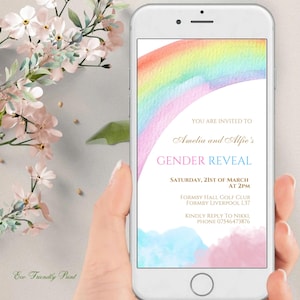 Editable Digital Gender Reveal Invitation, Electronic Gender Reveal Evite, Watercolour Rainbow Gender Reveal, Baby Shower Party Invitation