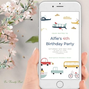 Editable Transportation Electronic Invitation Template, Transportation Vehicle Phone Invitation, Transportation Electronic Invitation