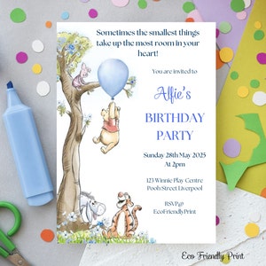 Winnie The Pooh 1st Birthday Invitation Template, Winnie The Pooh First Birthday Invite Instant Download, Pooh Bear Birthday Invitation PBB