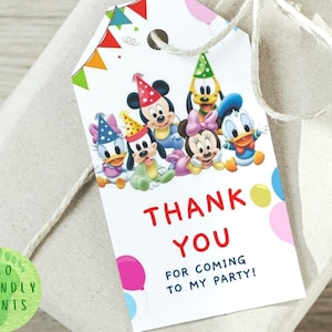 EDITABLE Mickey Mouse Favor Tag, Boy or Girl Mickey Mouse Birthday, Mickey Thank You Label, Mickey Mouse Birthday Thank You