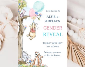 Editable Winnie The Pooh Gender Reveal Invitation Boy or Girl Classic Winnie The Pooh Invite Printable Template Instant Download #WPR