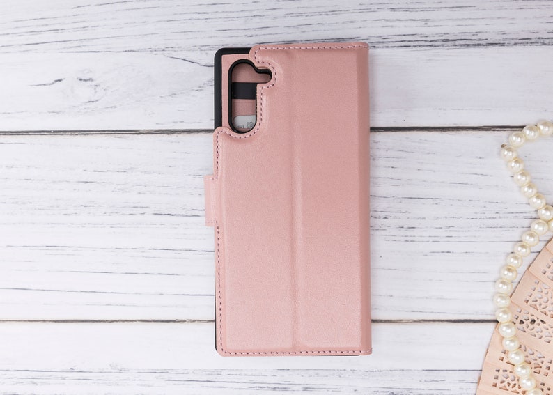 Pink Nude Samsung Galaxy Note 10 Premium Handmade Genuine Leather RFID Protection Cover Magic Wallet Case for Galaxy Note 10