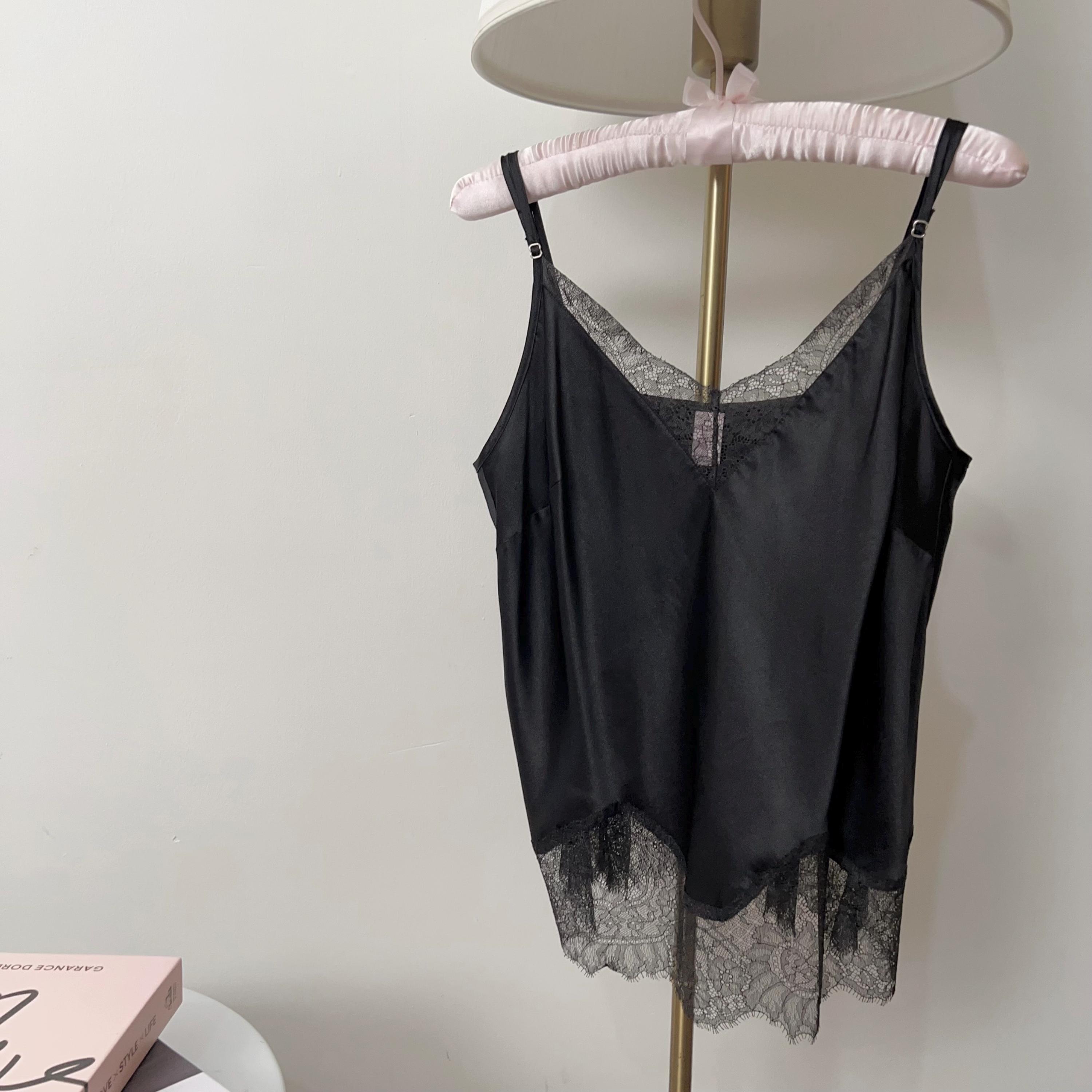 トップス Lingerie Camisole L 90s Victoria's Secret Black Satin Camisole | Vintage Lace Trim