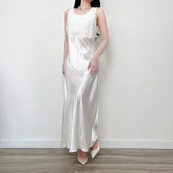 Beautiful Vintage Victoria's Secret Ivory White Silky Beaded Lingerie Slip Dress, Wedding Bridal Honeymoon Night Gown Large