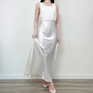 Sz L Beautiful Vintage Victoria’s Secret  Ivory White Silky Beaded Lingerie Slip Dress, Wedding Bridal Honeymoon Night Gown