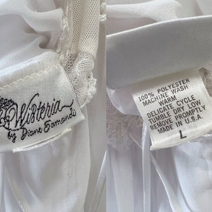 Sz L Beautiful Vintage White Chiffon Embroidery Beaded Sequin Sheer Slip Dress, Wedding Bridal Nightgown, Sheer Honeymoon Lingerie zdjęcie 7