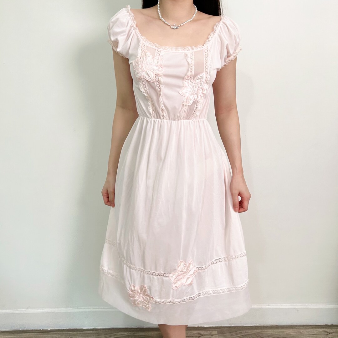 Rhythm Romancer vintage 1930s Nightgown Slip Dress, Baby pink night lingerie dress