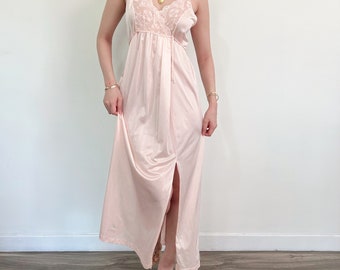 Sz M Precioso vintage rosa y encaje busto detalle slip vestido, lencería Maxi vestido de noche