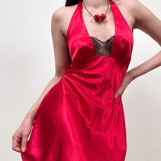 Abito Da Notte In Raso Setoso Con Pizzo E Farfalle - Mini Babydoll Con Schiena Scoperta E Cravatta