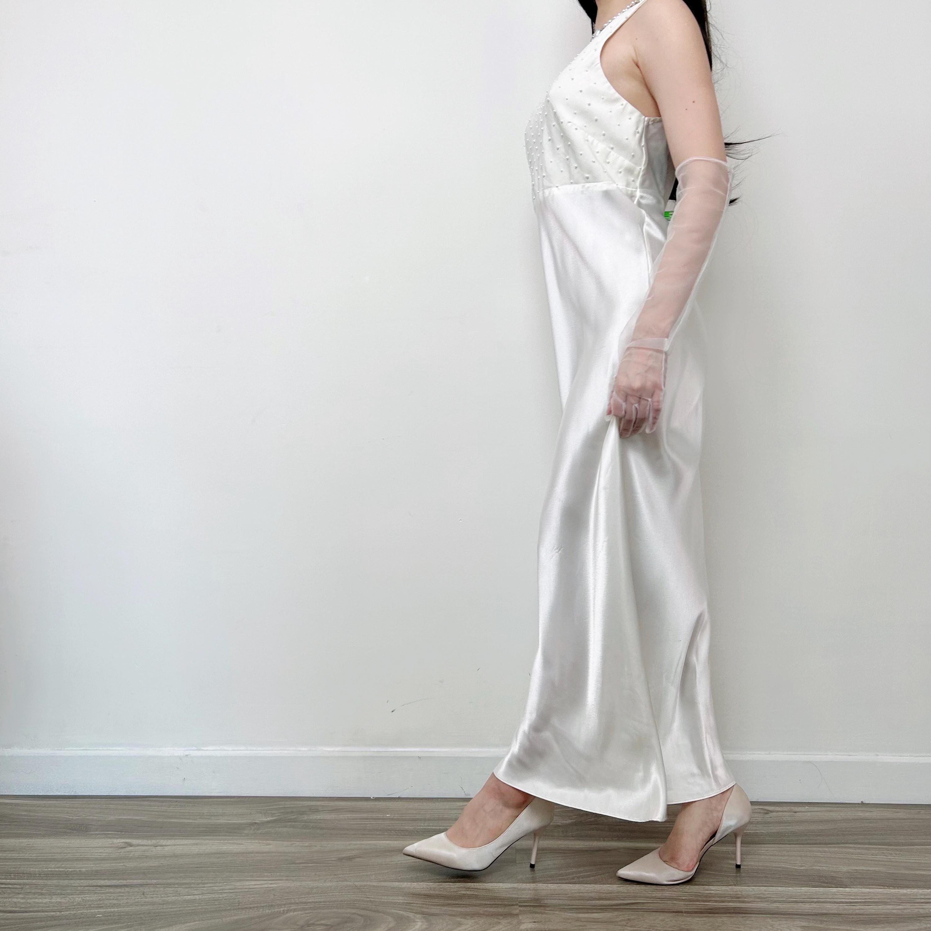 victoria secret bridesmaid dresses Beautiful Vintage Victoria's Ivory White Silky Beaded Lingerie Slip Dress, Wedding Bridal Honeymoon Night Gown Large Discount Ready-to-Ship Saylor