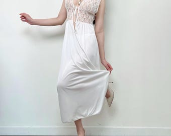 Wunderschönes, transparentes, weißes Vintage-Spitzen-Nylon-Unterkleid, ideal für Hochzeit, Braut, Flitterwochen oder als Nachthemd (Größe M).