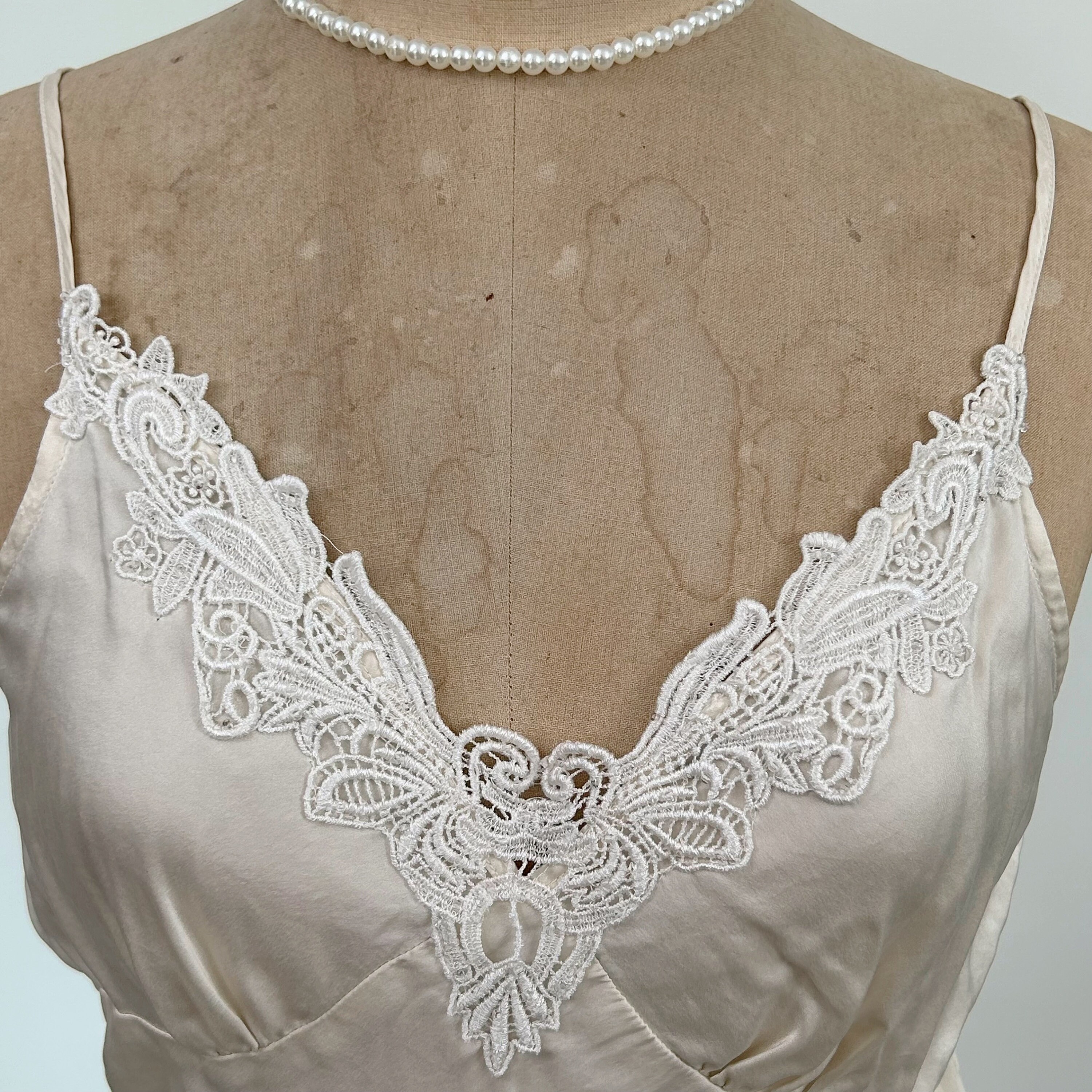 Sz S Vintage Silk White Lace Camisole - Cami Tank Top Silk