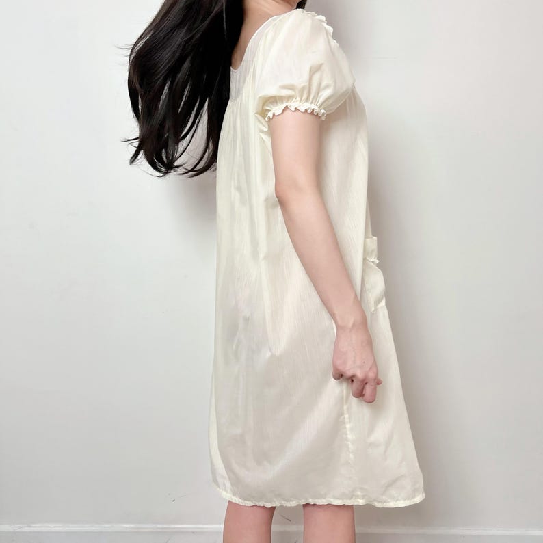 Subtle Ruffle Vintage Cream Yellow Ruffle Lace Babydoll Sleepwear Puffy Sleeves ...