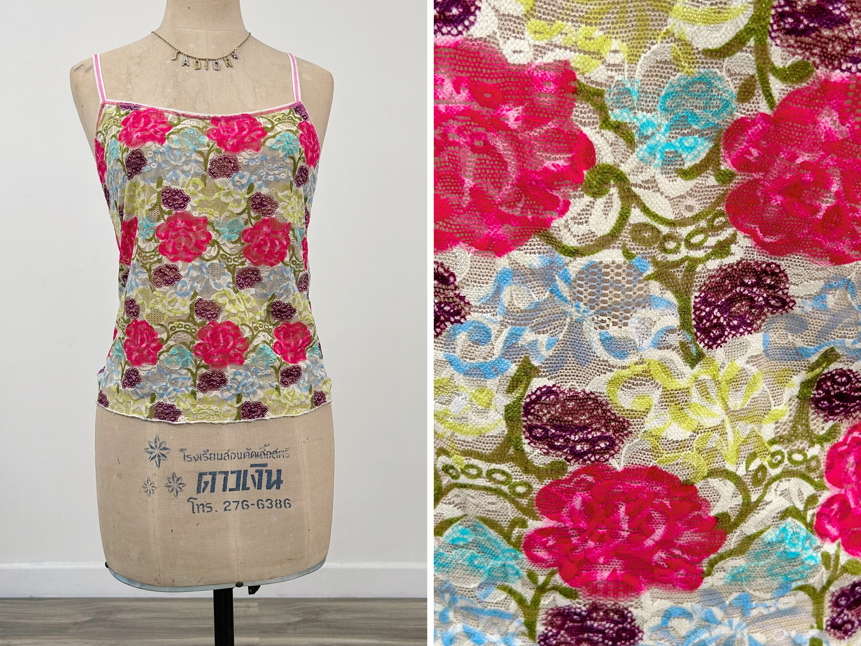 トップス 2024ss 004 vintage see-through camisole Women Vintage Floral Camisole Embroidery Pattern Vest Slim