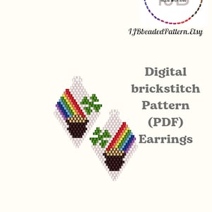 May include: Digital brick stitch pattern for rainbow pot of gold earrings. The pattern is available as a PDF download.