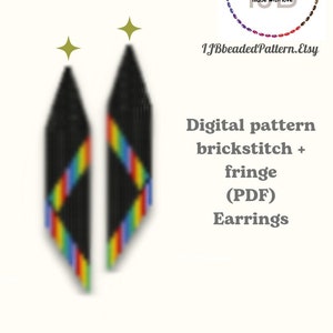 May include: Digital pattern for beaded earrings with a rainbow fringe design. The pattern is for brick stitch and includes a PDF download. Irina Jewelry Box made with love. IJBbeadedPattern.Etsy