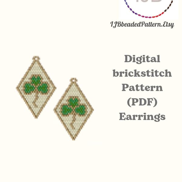 Clover earrings pattern, St.Patrick 's Day beaded earrings pattern, Brick Stitch pattern, Miyuki Beading Pattern, Seed Bead pattern, PDF