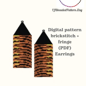 PDF pattern tiger beaded earrings, Brick stitch and fringe, Tiger long earrings pattern, animal print Instant Download, beading Miyuki