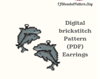 Dolphin Beaded Earrings Pattern: Brick Stitch (PDF Download)