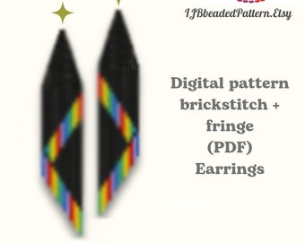 Rainbow Beaded Earring Pattern: Brick Stitch Fringe (PDF Download)