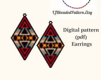 Patrón de pendientes coloridos, esquema de puntada de ladrillo en PDF, patrón de pendientes étnicos con cuentas de semillas, patrón de abalorios Miyuki