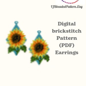 May include: Digital download pattern for brick stitch earrings featuring a sunflower design. The pattern is in PDF format.