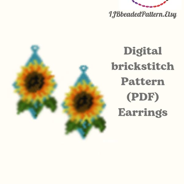 Sunflower earrings pattern, Flower beaded earrings pattern, Brick Stitch pattern, Miyuki Beading Pattern, Seed Bead pattern, PDF