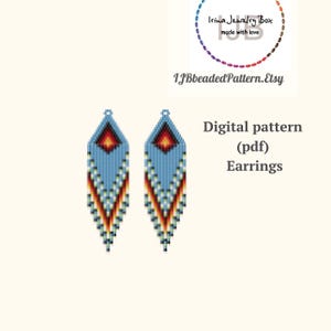 Earrings PDF pattern Blue fringe earrings beaded Long earrings pattern Brick stitch  fringe beading pattern PDF Instant Download scheme