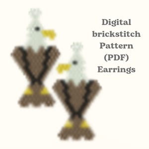 Könnte beinhalten: Ein digitales Ziegelmuster für Perlenohrringe in Form eines Adlers. Das Muster ist als PDF-Download verfügbar.
