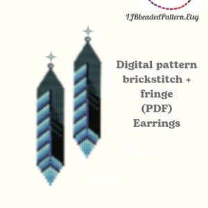 Blue jay feather beaded earrings pattern, Brick Stitch and fringe, feather Seed Bead earring pattern,  PDF Instant Download