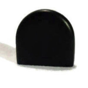 May include: A black, semi-circular guitar pick made of a smooth, hard material.