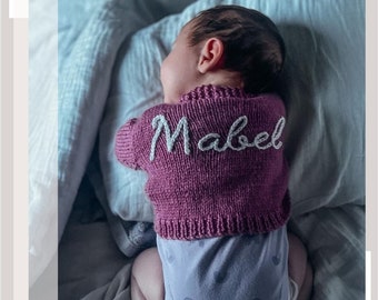 Tiny Baby | Hand Knitted Personalised Baby Cardigan. Colour as pictured.