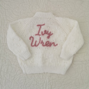 Additional Words/Lines Personalised Hand Knitted Baby Cardigans/Jumpers. Handmade & hand embroidered for a special gift or keepsake. image 7