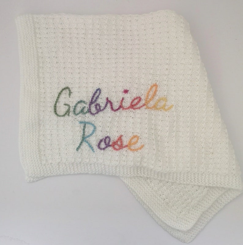 Rainbow Yarn Personalised Hand Knitted Baby Cardigans/Jumpers. Handmade & hand embroidered for a special gift or keepsake. image 8