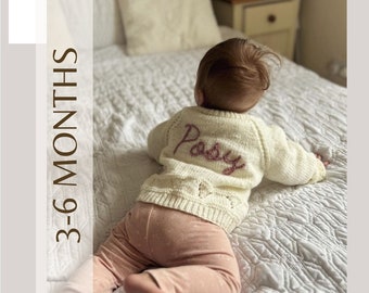 Mixed colours | 3-6 months Hand Knitted Personalised Baby Cardigan. Colour as pictured.