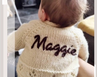 Tiny Baby | Hand Knitted Personalised Baby Cardigan. Colour as pictured.