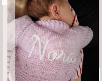 Newborn | Mixed Colours | Personalised Hand Knitted Baby Cardigans/Jumpers. Handmade and hand embroidered for a special gift or keepsake.