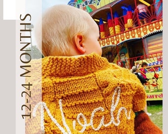 Mixed colours | 12-24 Months | Hand Knitted Personalised Baby Cardigan. Colour as pictured.