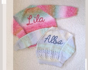 3-6 Months | Rainbow | Personalised Hand Knitted Baby Cardigans/Jumpers. Handmade and hand embroidered for a special gift or keepsake.