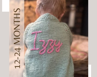 Mixed colours | 12-24 Months | Hand Knitted Personalised Baby Cardigan. Colour as pictured.