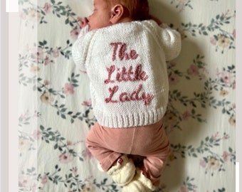 Additional Words/Lines| Personalised Hand Knitted Baby Cardigans/Jumpers. Handmade & hand embroidered for a special gift or keepsake.