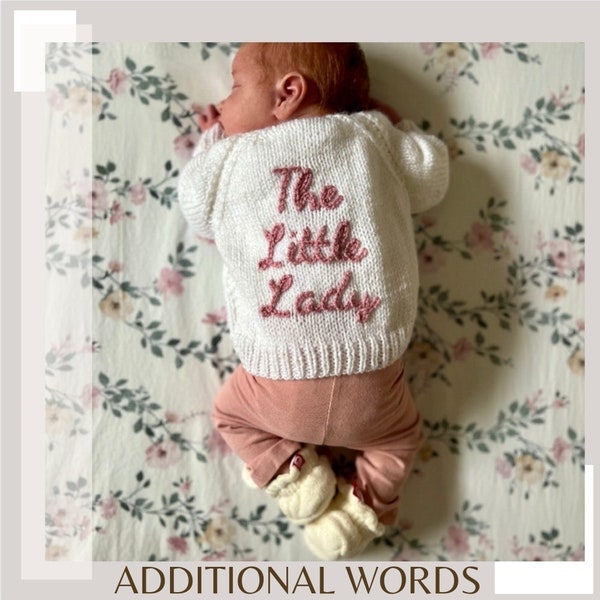 Additional Words/Lines| Personalised Hand Knitted Baby Cardigans/Jumpers. Handmade & hand embroidered for a special gift or keepsake.